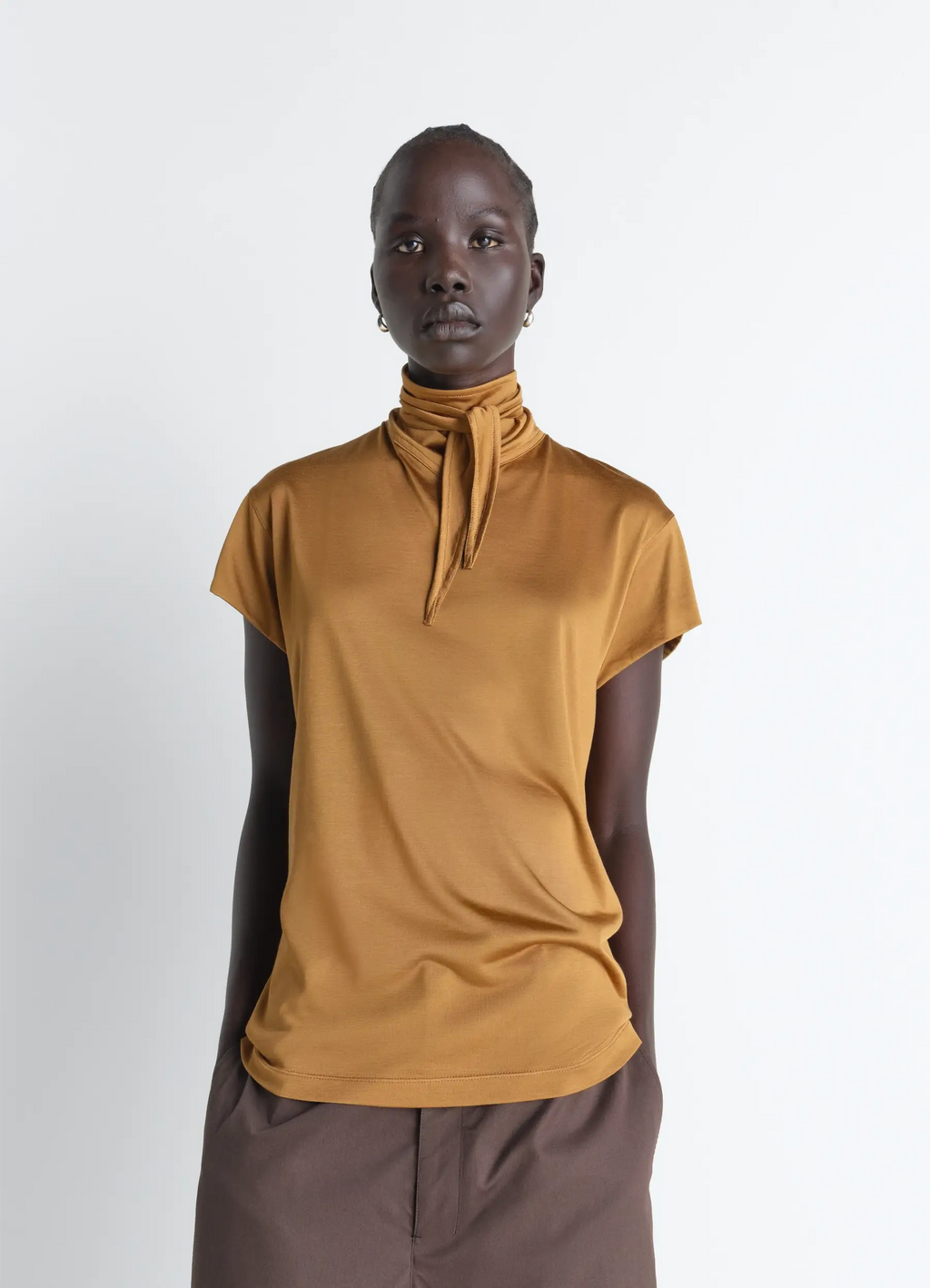 Top foulard à manches courtes en jersey de viscose et coton