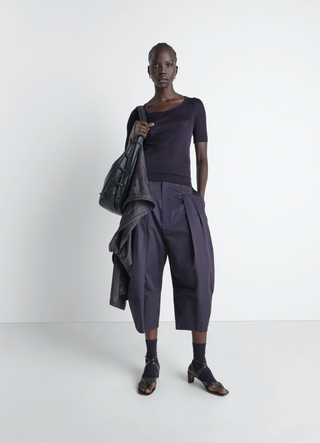 Seamless trompe l'oeil top in viscose silk