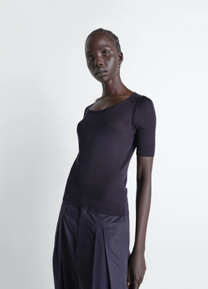 Seamless trompe l'oeil top in viscose silk
