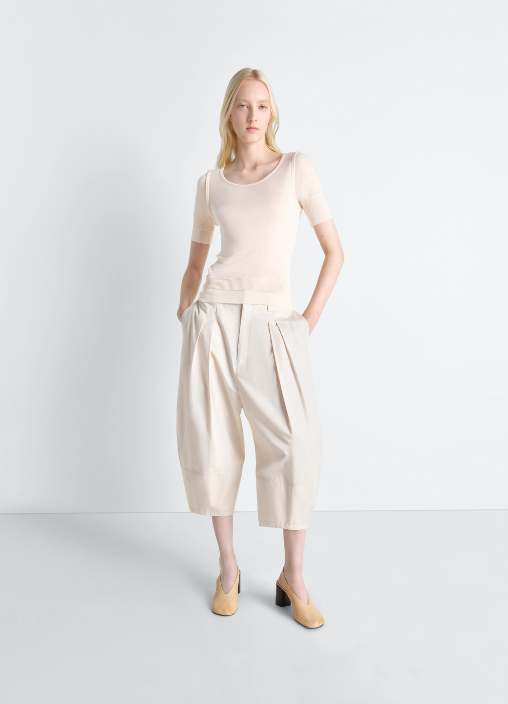 Seamless trompe l'oeil top in viscose silk
