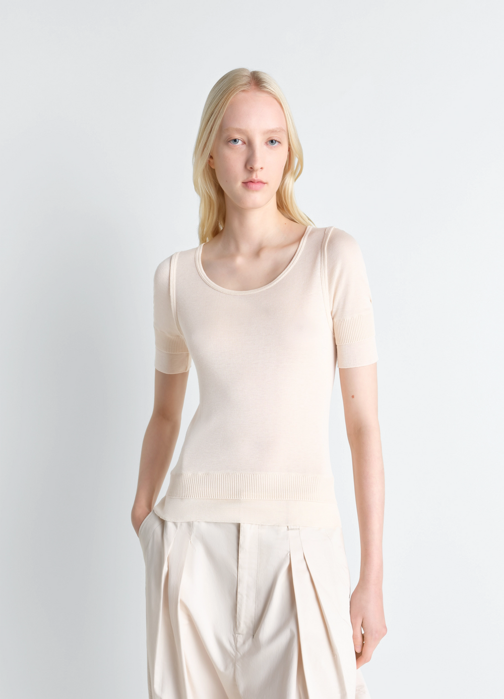 SEAMLESS TROMPE L'OEIL TOP IN VISCOSE SILK