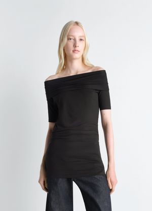 SHORT SLEEVE TWISTED TOP IN COTTON CREPE JERSEY